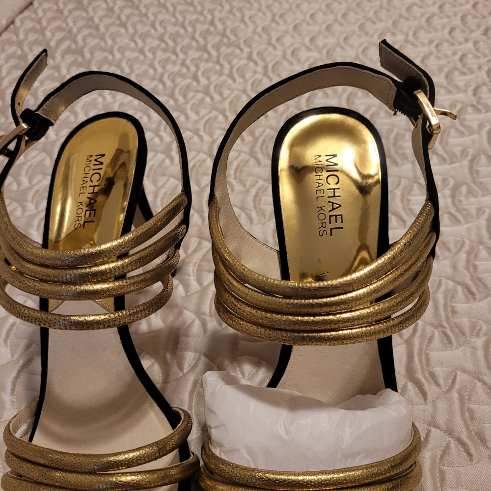 Michael Kors Black and Gold, Velvet, Stiletto Heels/Sandals Size 11 (Almost New) - Picture 2 of 6